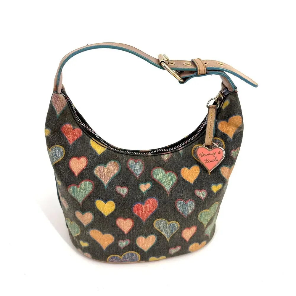 Vintage Dooney & Bourke Shoulder Purse Bag Y2K Crayon Bucket Bag Rainbow Hearts